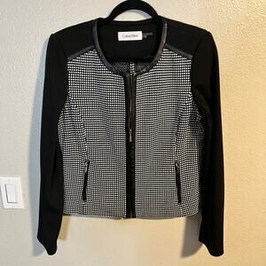 Calvin Klein Black and White Full Zip Jacket Blazer Size 10